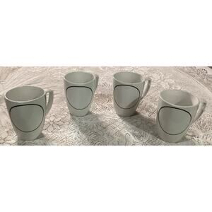 Set 4 Corelle Coordinates White & Black SIMPLE LINES Porcelain 12oz Coffee Mugs